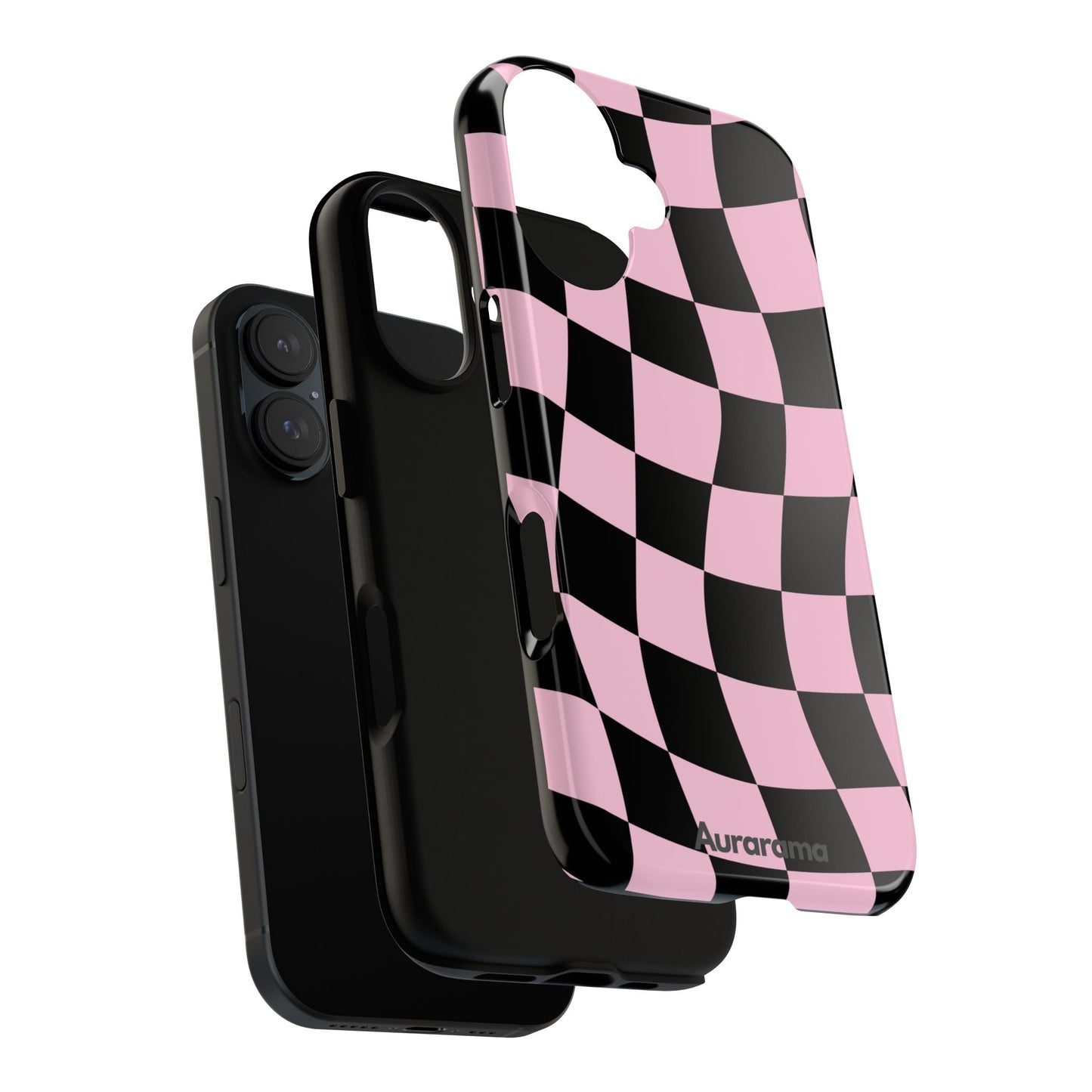 Pink & Black Wavy Checker Phone Case