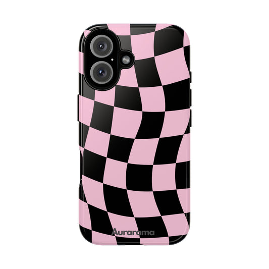 Pink & Black Wavy Checker Phone Case
